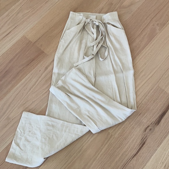 NWT Intermix Wide Leg Linen Paperbag Pant Cream/Beige Size 2 - Picture 5 of 7